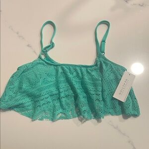 Kenneth Cole Reaction Teal Crochet Ruffle Bikini Top